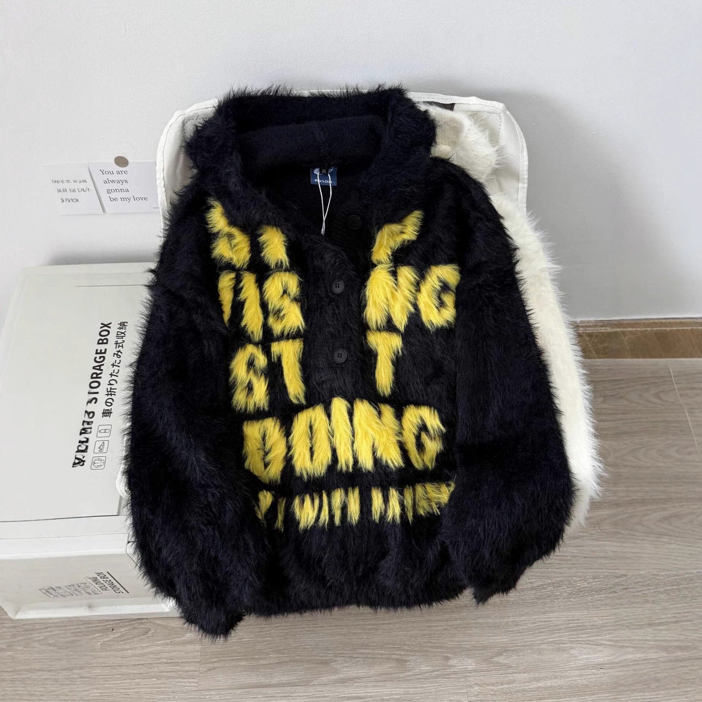 Vintage Soft Mink Fur Letter Hoodie Men's Winter Lazy Mohair Knit Sweater Pullover Outerwear - 𝐝𝐮𝐯𝐥𝐚𝐬𝐡𝐨𝐩.𝐜𝐨𝐦