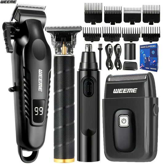 WEEME 4 in 1 Men Grooming Kit LCD Display USB Rechargeable Hair Clipper Beard Trimmer Nose Trimmer T - Blade Shaver Gift for Dad - 𝐝𝐮𝐯𝐥𝐚𝐬𝐡𝐨𝐩.𝐜𝐨𝐦
