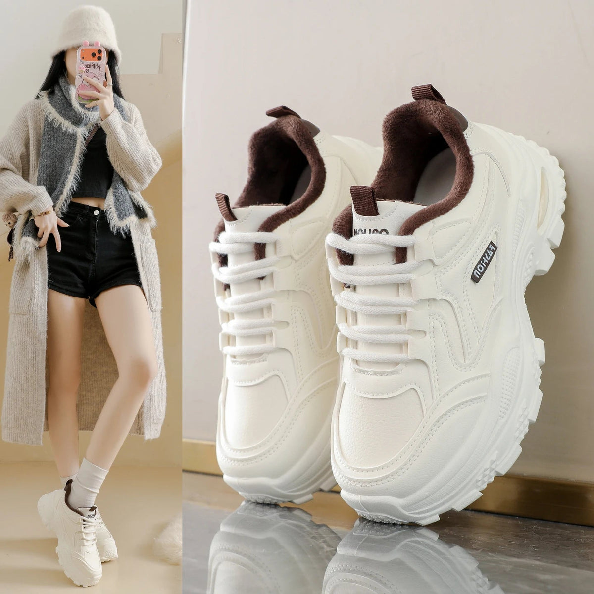 Winter cotton shoes, fleece - lined dad sneakers, women's shoes, slip - resistant and wear - resistant, K610 - 𝐃𝐔𝐕𝐋𝐀𝐒𝐇𝐎𝐏