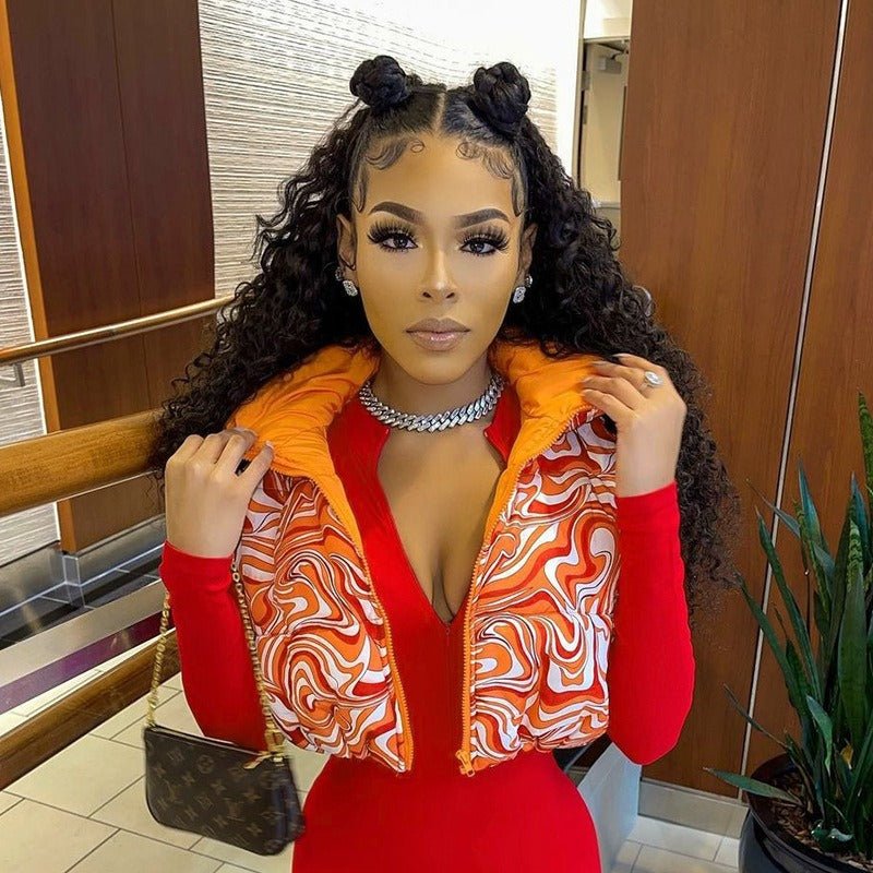 Winter printed vest warm stand collar short coat cotton coat - 𝐃𝐔𝐕𝐋𝐀𝐒𝐇𝐎𝐏