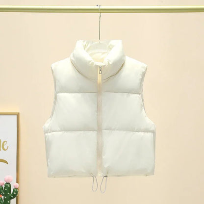 Winter Short Down Sleeveless Vest Women Warm Stand Collar Zipper Jacket Casual Fashion Quilted Cropped Coats Street Outerwears - 𝐝𝐮𝐯𝐥𝐚𝐬𝐡𝐨𝐩.𝐜𝐨𝐦
