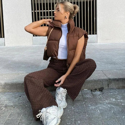 Winter Short Down Sleeveless Vest Women Warm Stand Collar Zipper Jacket Casual Fashion Quilted Cropped Coats Street Outerwears - 𝐝𝐮𝐯𝐥𝐚𝐬𝐡𝐨𝐩.𝐜𝐨𝐦