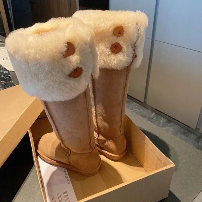 Women Winter Snow Boots Outdoor Warm Plush Cold - proof Women Shoes High Quality Slip on Versatile Round Long Boots Botas De Mujer - 𝐃𝐔𝐕𝐋𝐀𝐒𝐇𝐎𝐏