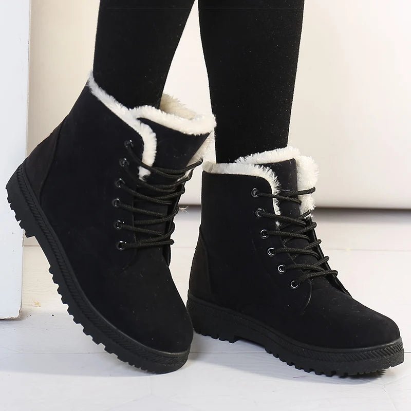 Women's Boots Warm Fur Botas Mujer 2025 Winter Shoes For Woman Snow Boots Low Heels Ankle Boots Winter Black Footwear Female - 𝐃𝐔𝐕𝐋𝐀𝐒𝐇𝐎𝐏